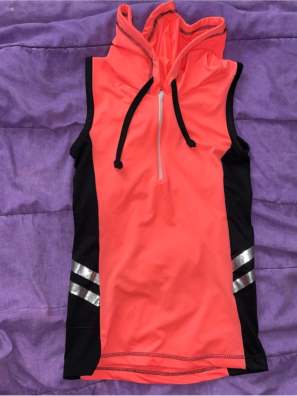 Sleeveless Coral Pink Hooded Athletic Top with Black Side Panels